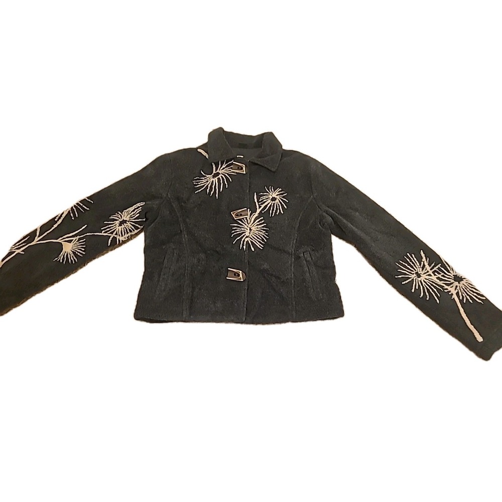 Tsunami ESQ Vintage Gray Fleece Lined Flower Dandelion Jacket‎ Coat Size Small